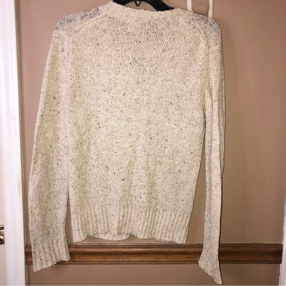 Breckenridge Wool Silk Button Front V‎ Neck Cardigan Heather Sweater Tan Medium - Picture 2 of 5